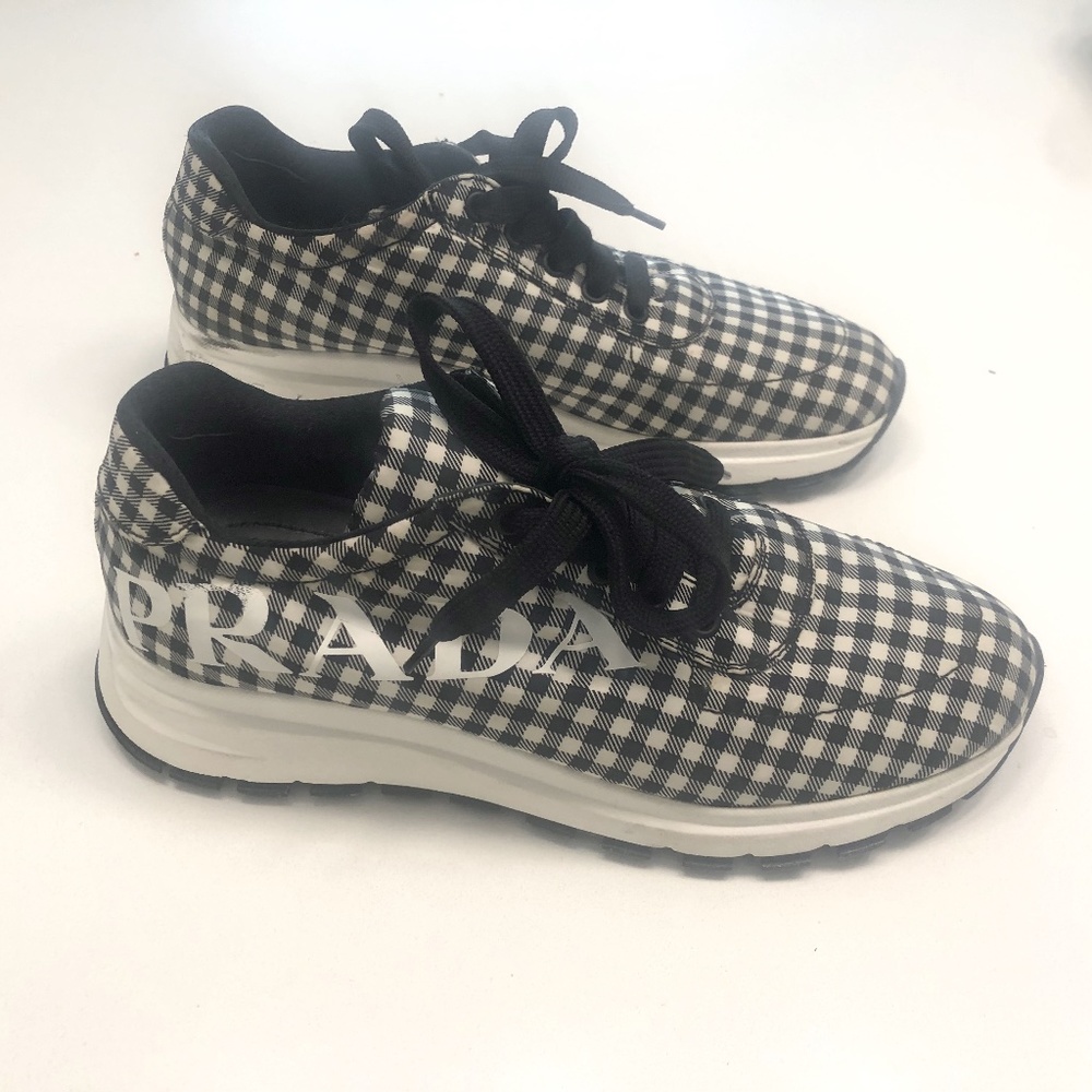 Prada Gingham Black and White Sneakers. Very comfortable shoes